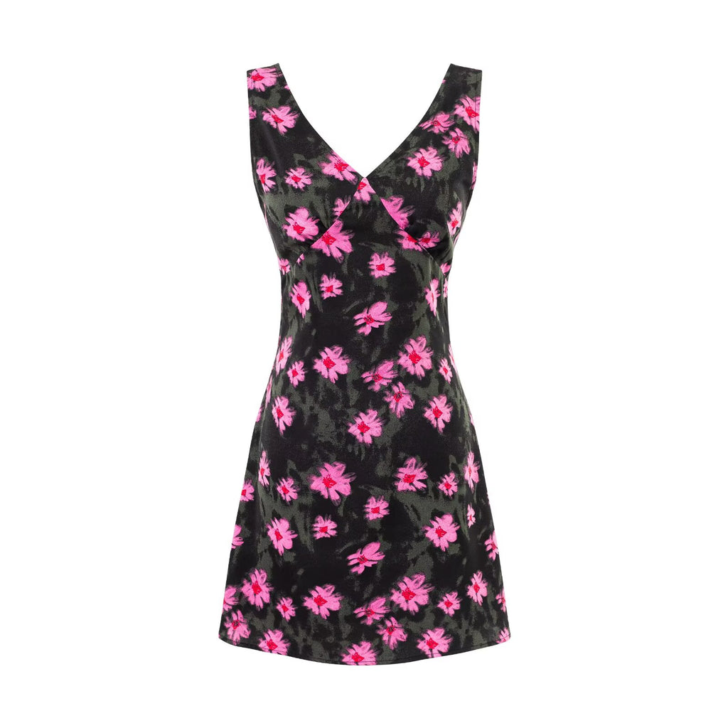Summer Vacation Casual Tight Waist Sexy V neck Printed Dress PullWind