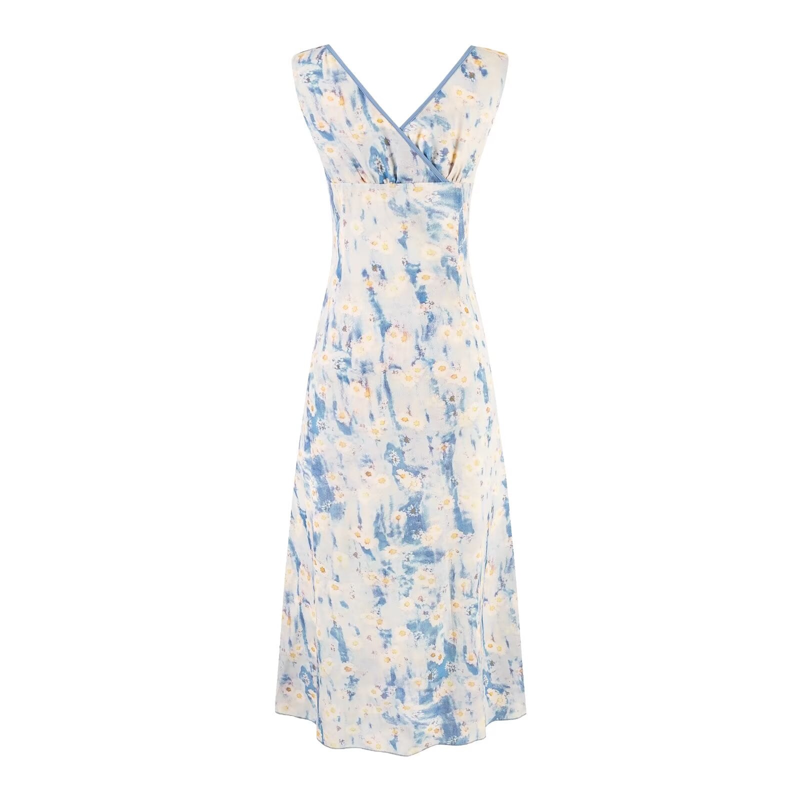 Sweet Printed Chic Ruffled V neck Maxi Dress Vintage Slim Fit Backless Vacation PullWind