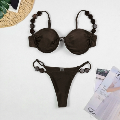 Bikini con soporte de acero para mujer, traje de baño sexy de color liso para vacaciones en la playa