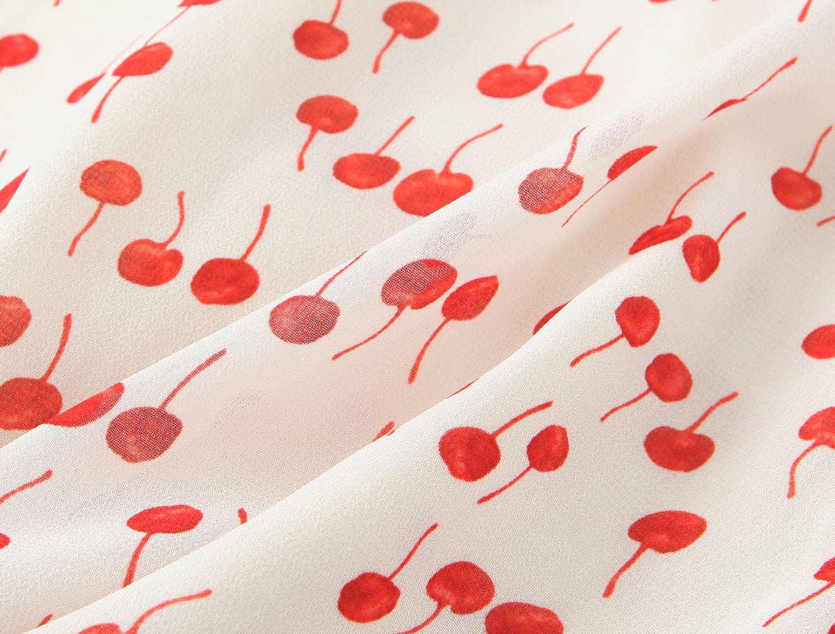 Spring Summer Sweet Printed Chic Wooden Ear Suspender French V neck Slim Short Dress OMI