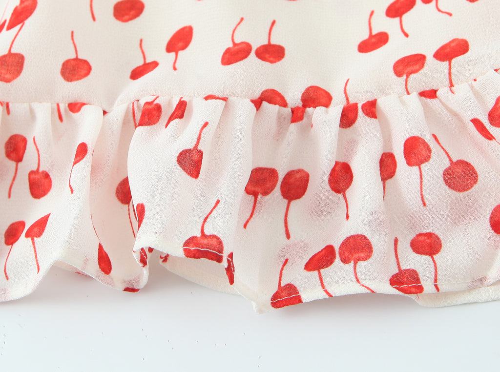 Spring Summer Sweet Printed Chic Wooden Ear Suspender French V neck Slim Short Dress OMI