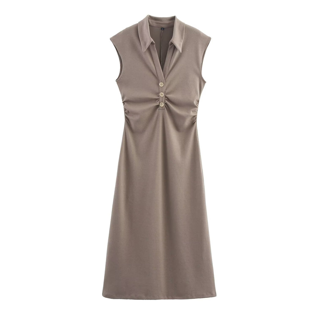 Women Clothing Summer Shirt Collar Midi Dress Howe