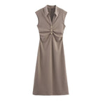 Women Clothing Summer Shirt Collar Midi Dress Howe
