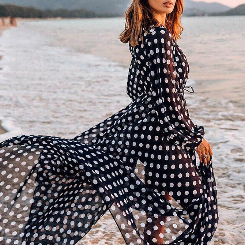 Cárdigan holgado de gasa con lunares para playa, para vacaciones, para bikini, con protección solar, para mujer