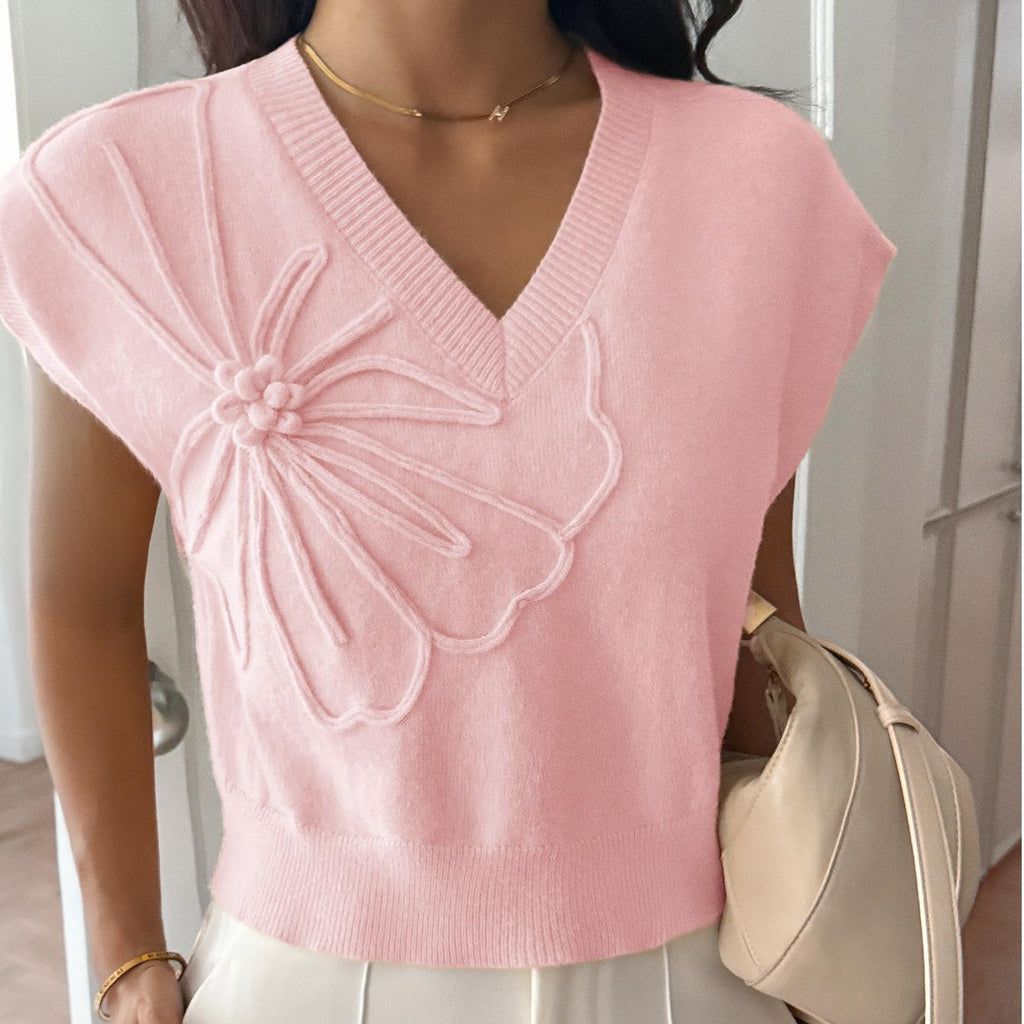 Suéter de manga corta con escote en V profundo y color liso para mujer, ropa informal de otoño e invierno para vacaciones