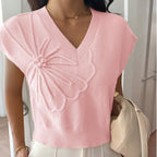 Suéter de manga corta con escote en V profundo y color liso para mujer, ropa informal de otoño e invierno para vacaciones