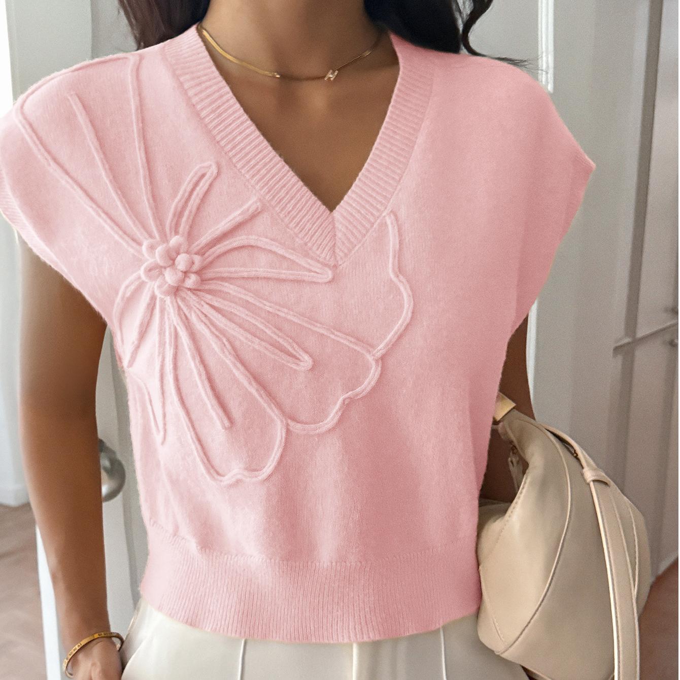 Suéter de manga corta con escote en V profundo y color liso para mujer, ropa informal de otoño e invierno para vacaciones