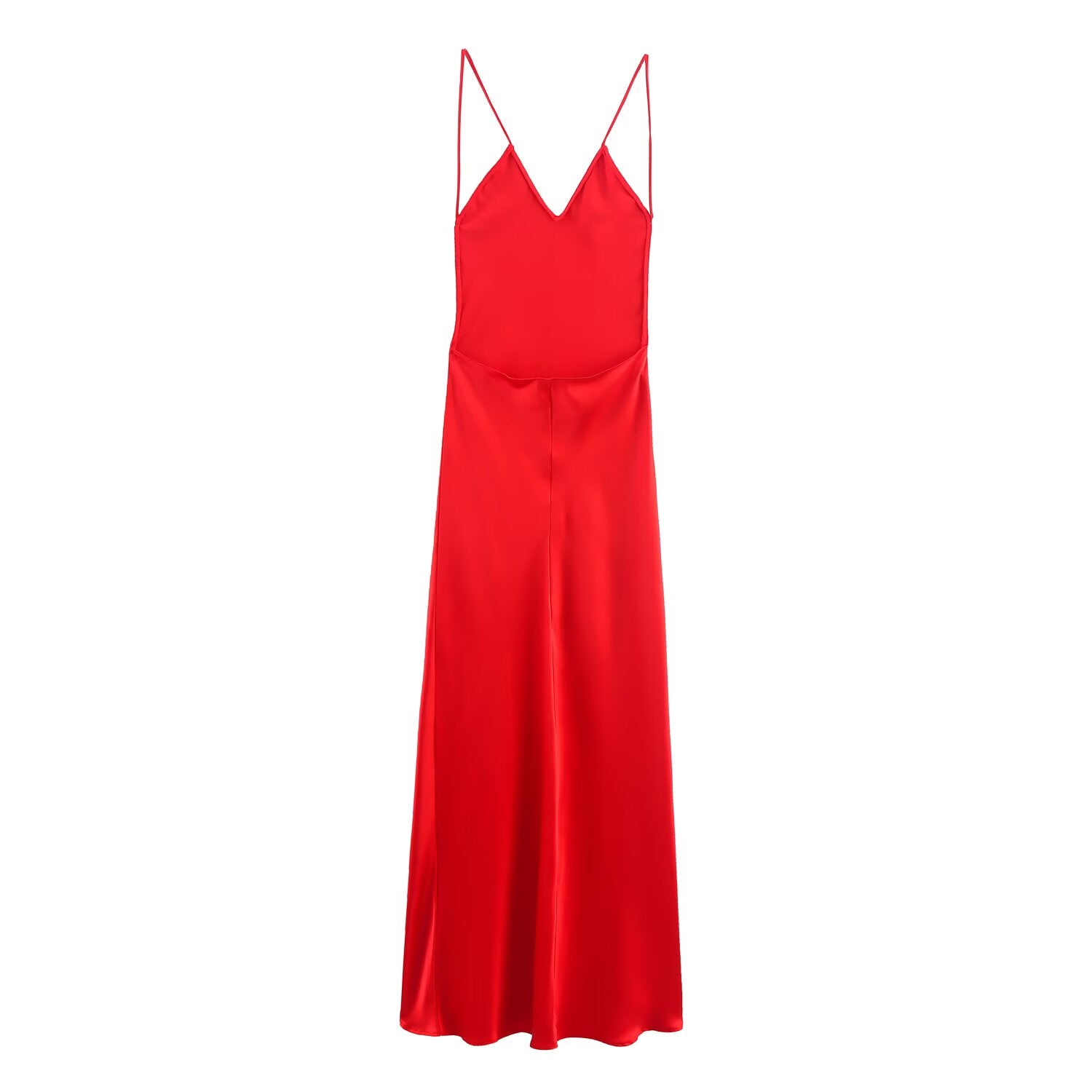 Summer Solid Color Strap Backless Silk Satin Texture Length Dress SenDa