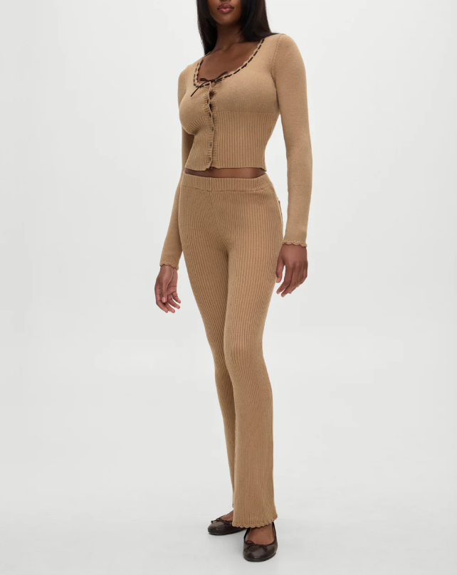 Autumn Retro Wear Sexy Knitted Cardigan Top Bootcut Trousers Knitted Trousers Two Piece Sets TinkleBell
