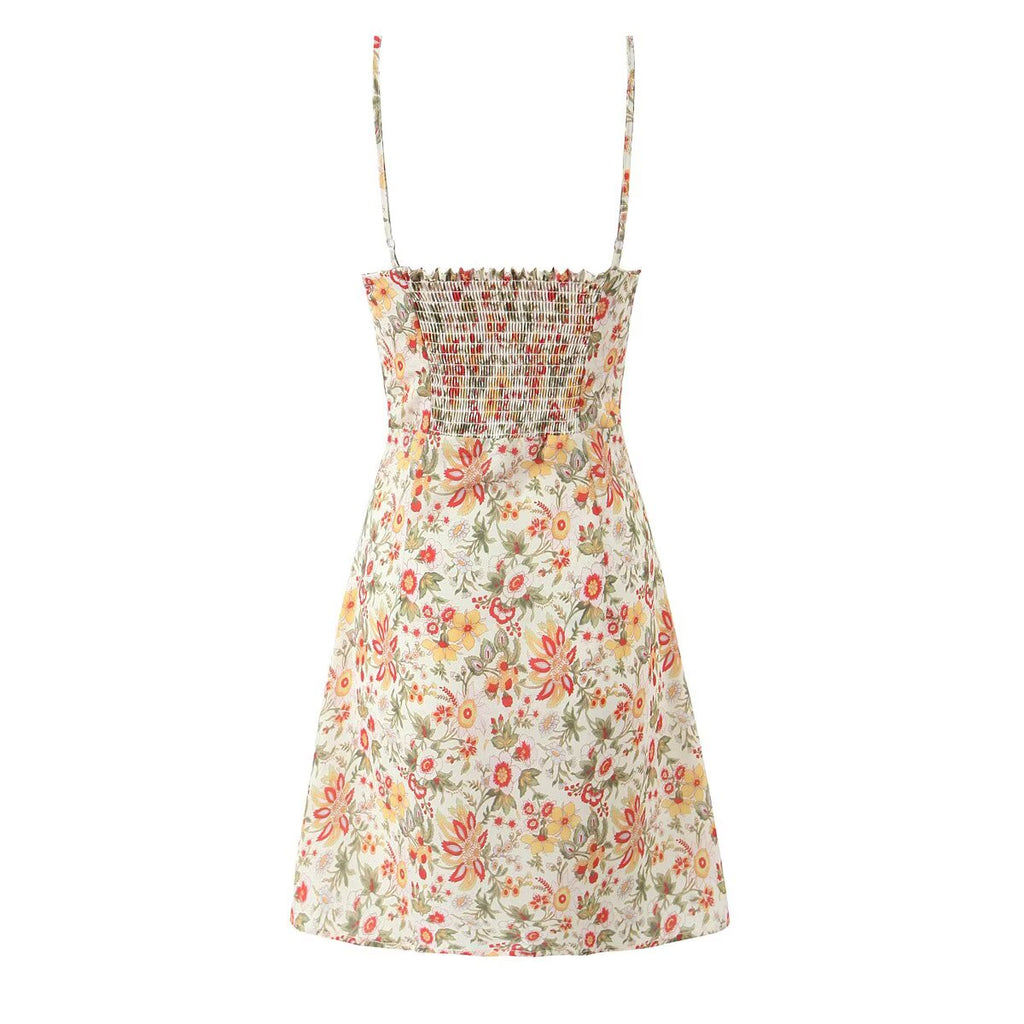 Summer French Romantic Sexy Sweet Floral Design Waist Slimming Sling Dress Aiostar