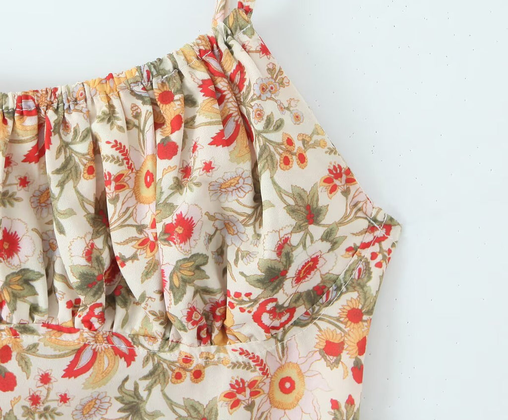 Summer French Romantic Sexy Sweet Floral Design Waist Slimming Sling Dress Aiostar