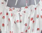 Summer French Sweet Girl Casual Strawberry Printed Square Collar Puff Sleeve Waist Tight Dress Aiostar