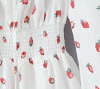 Summer French Sweet Girl Casual Strawberry Printed Square Collar Puff Sleeve Waist Tight Dress Aiostar