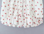 Summer French Sweet Girl Casual Strawberry Printed Square Collar Puff Sleeve Waist Tight Dress Aiostar