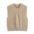 Gilet mi-long en maille à sequins et diamants pour femme, automne, col rond.