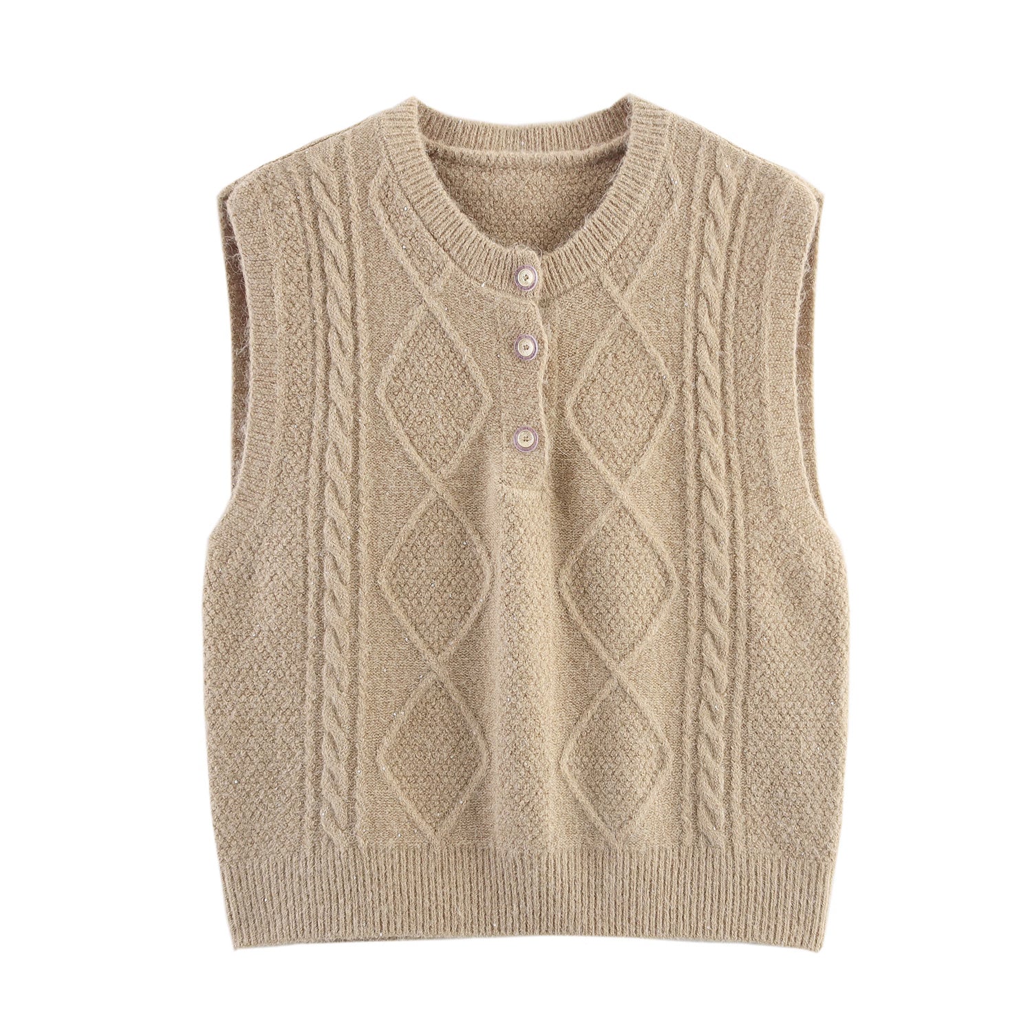 Gilet mi-long en maille à sequins et diamants pour femme, automne, col rond.