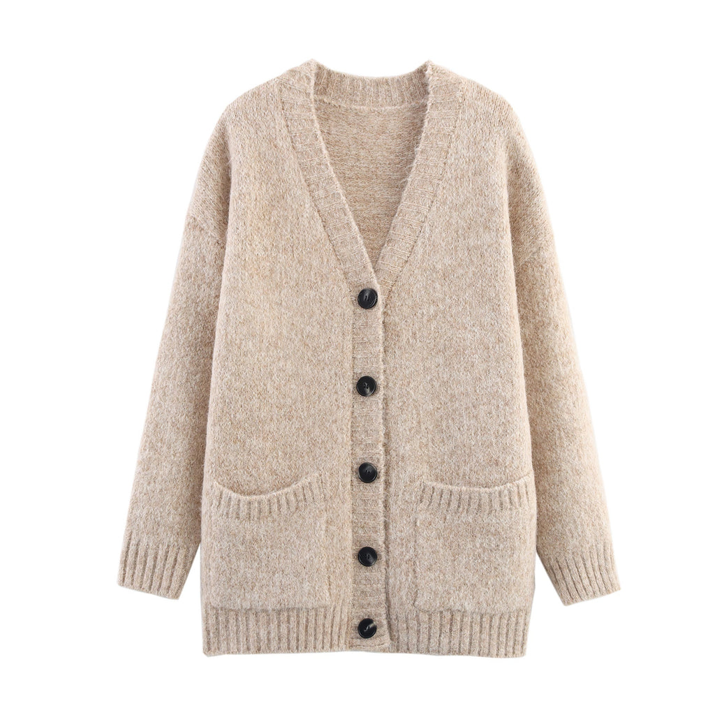 Women Clothing Autumn Lazy Autumn Winter Simplicity V neck Single Breasted Coat