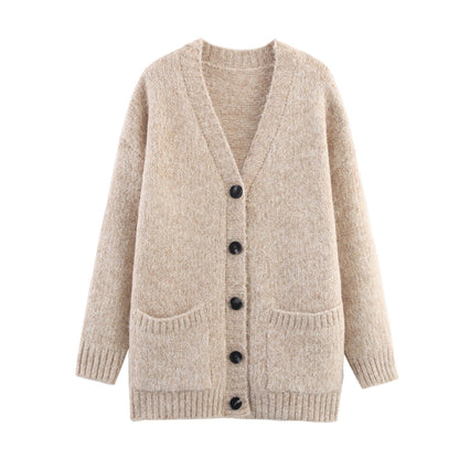 Women Clothing Autumn Lazy Autumn Winter Simplicity V neck Single Breasted Coat