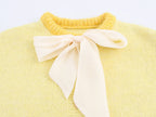 Women Clothing Fall round Neck Long Sleeve Bowknot Decorative Knitwear Coat