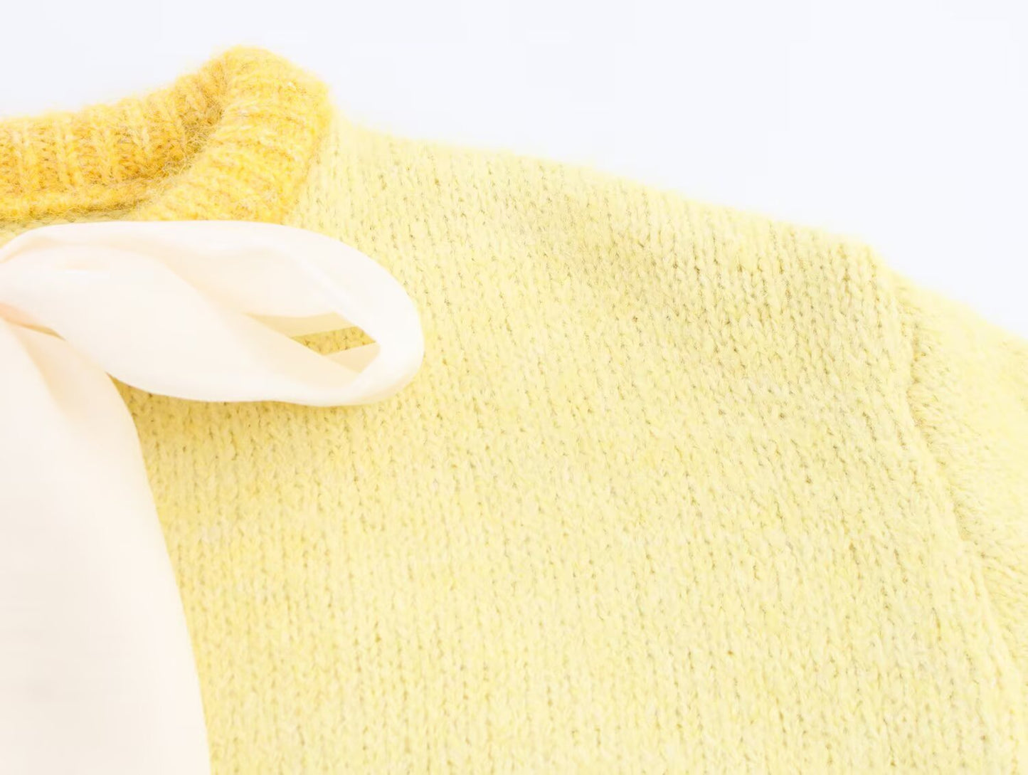 Women Clothing Fall round Neck Long Sleeve Bowknot Decorative Knitwear Coat