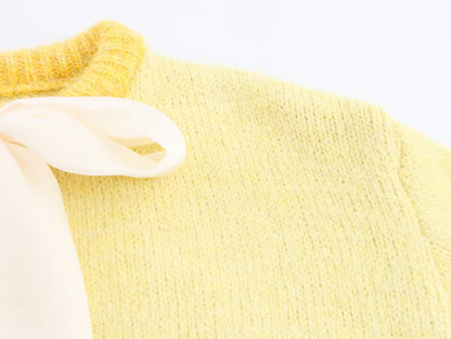 Women Clothing Fall round Neck Long Sleeve Bowknot Decorative Knitwear Coat