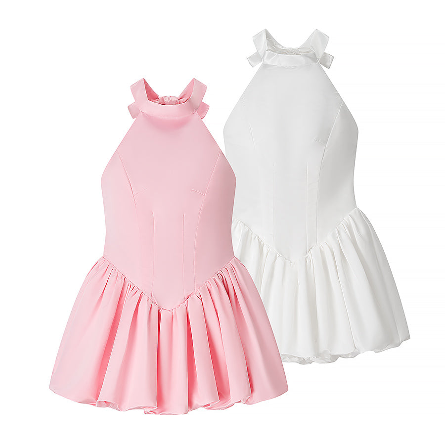 Vestido elegante con cintura ajustada y lazo para mujer