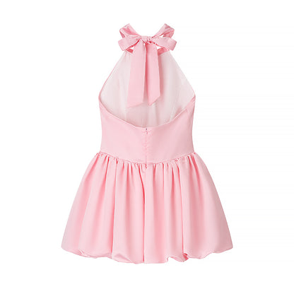 Women Clothing Elegant Fitted Waist Bowknot Lace up Pettiskirt Dress