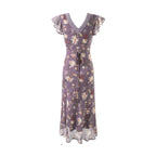 Summer Elegant Romantic Flying Sleeve Lace V neck Patchwork Long Floral Slim Fitting Dress