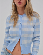 Gilet court en maille à carreaux frais, style français, pour fille, avec un motif Fufu au lait.