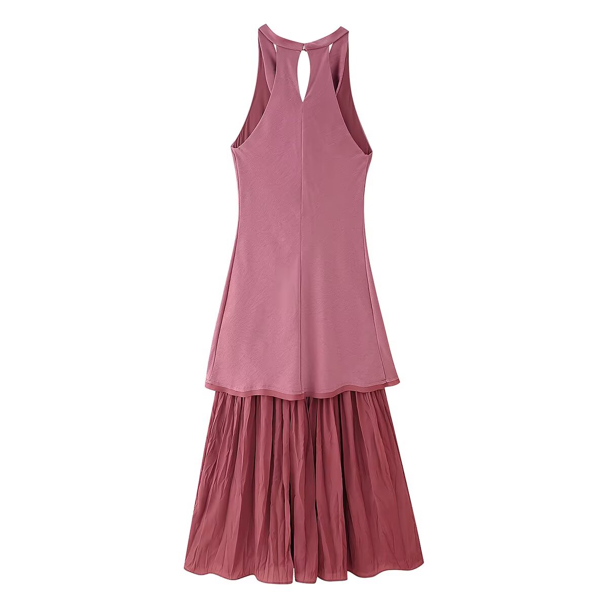Women Summer Sleeveless Pleated Stitching Midi Dress CHEN