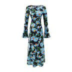 Summer off Shoulder Micro Pull Long Sleeve Vacation Casual Printed Waist Controlled Dress PullWind
