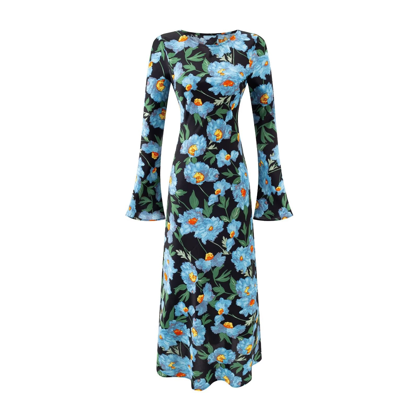 Summer off Shoulder Micro Pull Long Sleeve Vacation Casual Printed Waist Controlled Dress PullWind