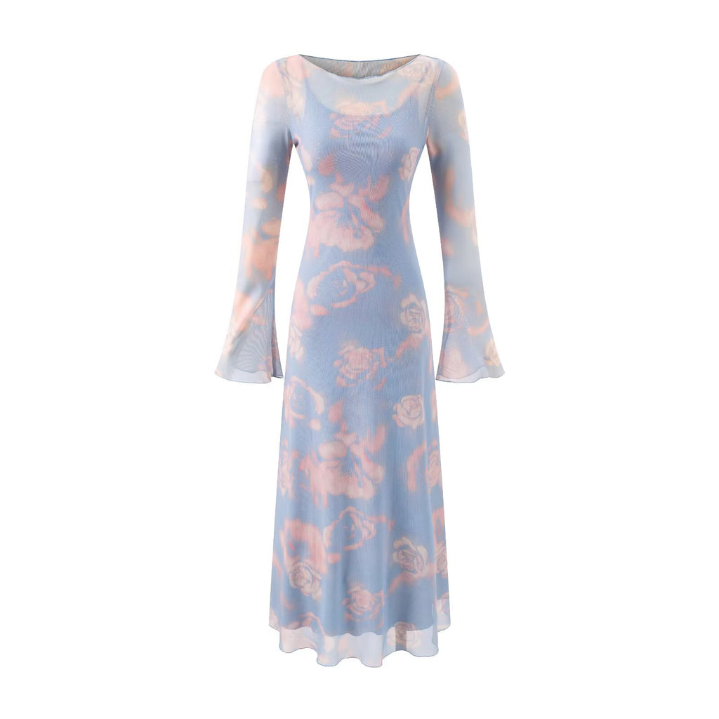 Summer Casual Sexy Micro Stretch Long Sleeve Waist Slimming Figure Dress PullWind