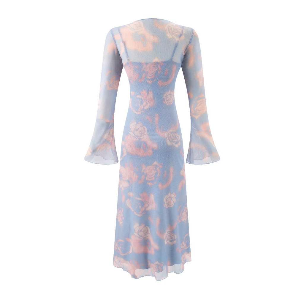 Summer Casual Sexy Micro Stretch Long Sleeve Waist Slimming Figure Dress PullWind
