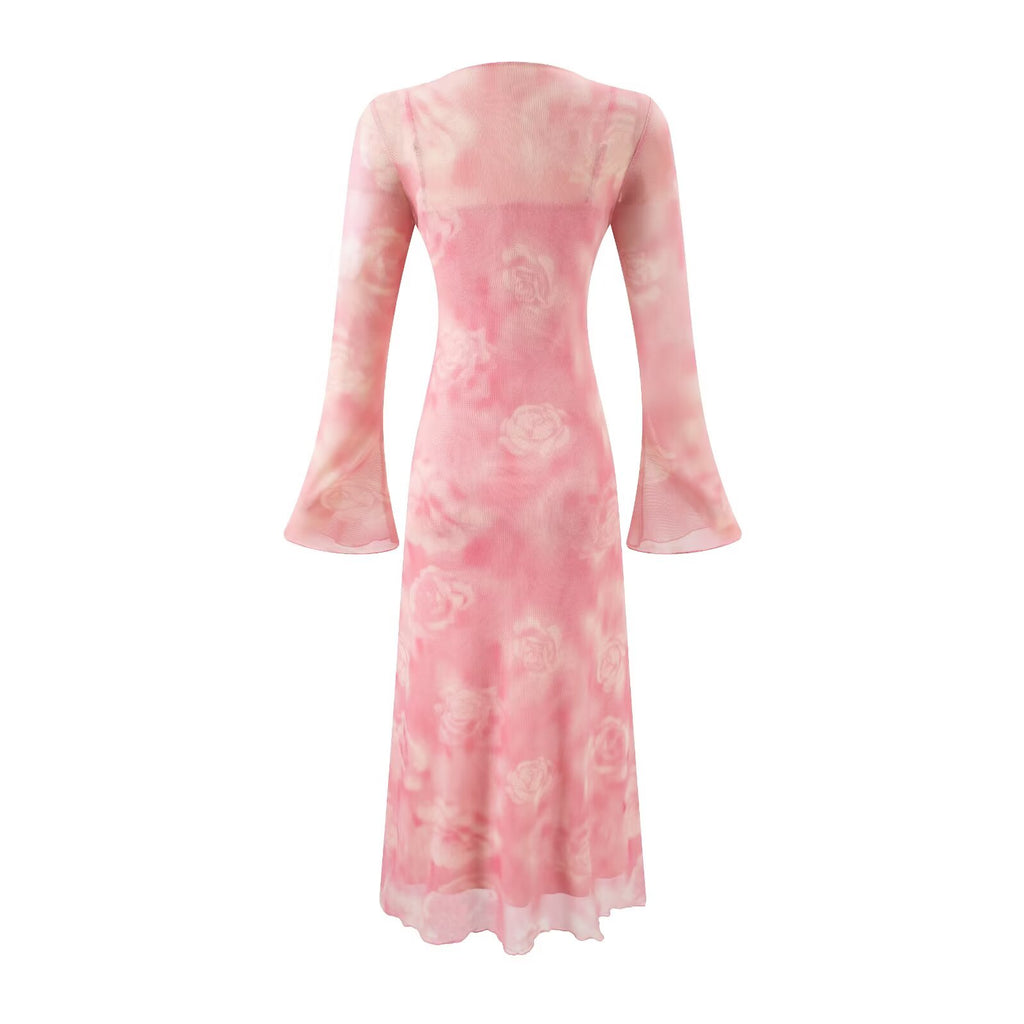 Summer Casual Sexy Micro Stretch Long Sleeve Waist Slimming Figure Dress PullWind