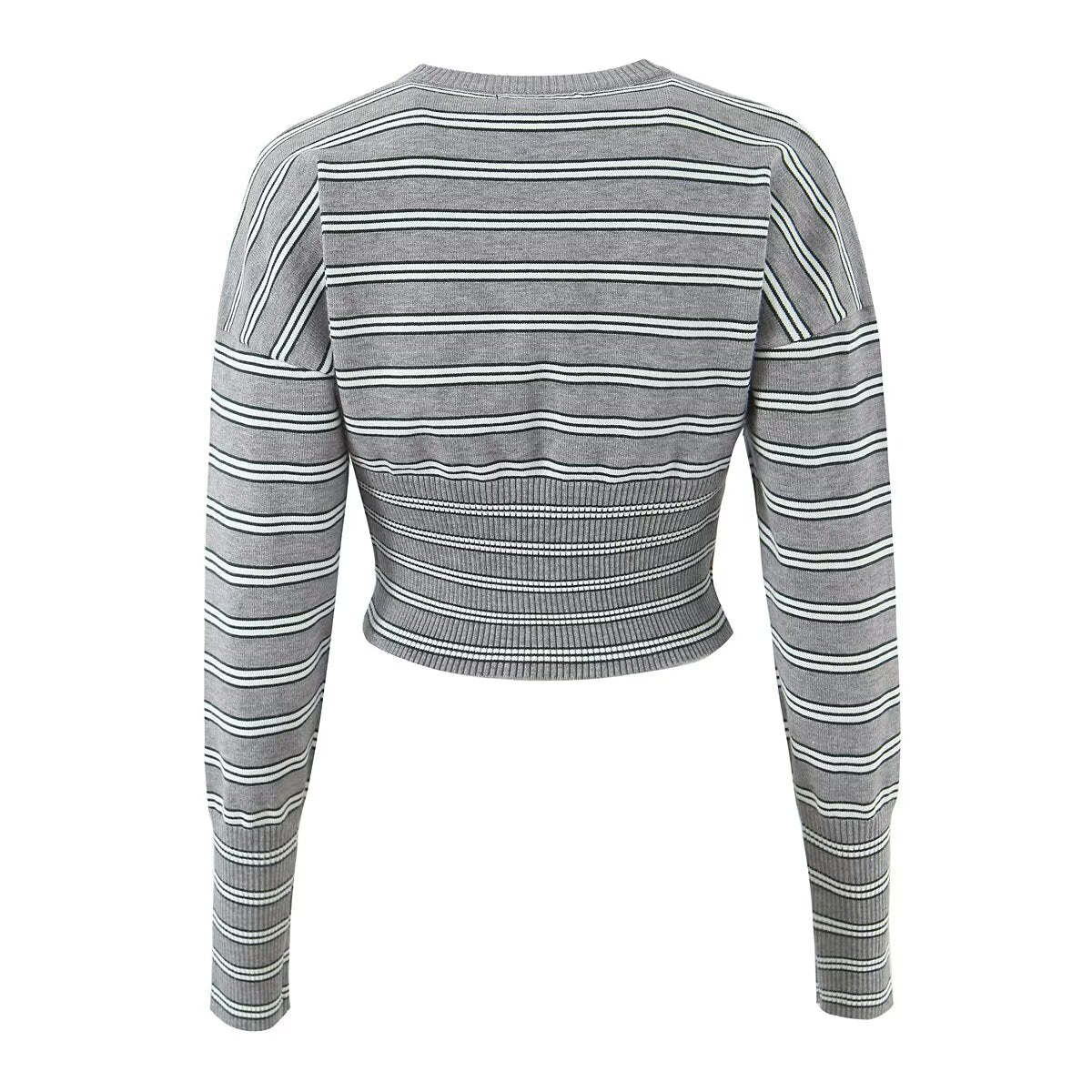 Suéter de rayas de otoño, top sexy ajustado, cárdigan de una sola botonadura para mujer