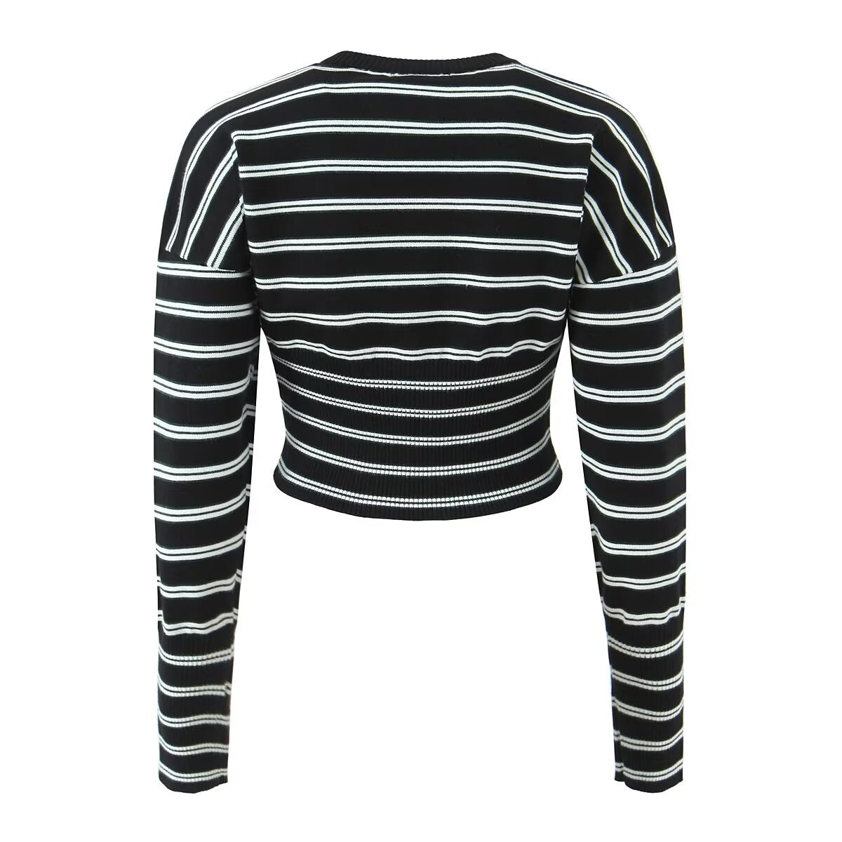 Suéter de rayas de otoño, top sexy ajustado, cárdigan de una sola botonadura para mujer