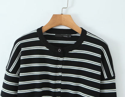 Fall Striped Sweater Top Sexy Slim Slimming Single Breasted Cardigan Coat for Women