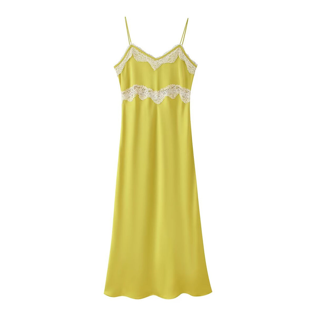 Women Clothing Summer Lace Sling Midi Dress CHEN