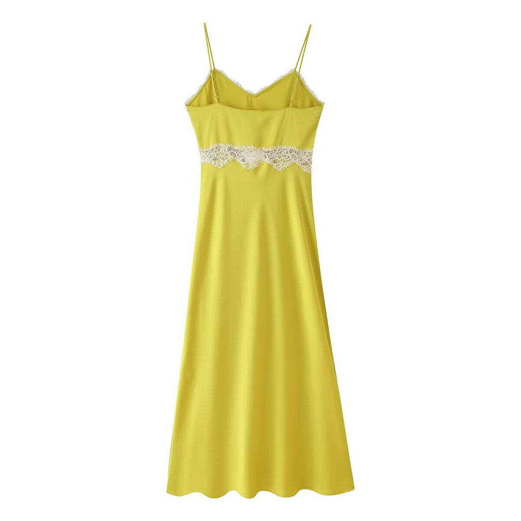 Women Clothing Summer Lace Sling Midi Dress CHEN