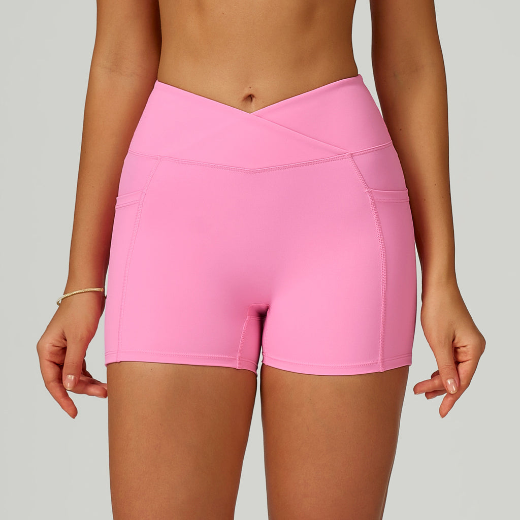 Sollinarry Nude Feel High Waist Yoga Shorts Cross Waist Skinny Yoga Pants Outdoor Running Cycling Sports Sollinarry