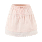 Ensemble jupe et haut à manches volantes en dentelle pour femme, taille haute et élastique.
