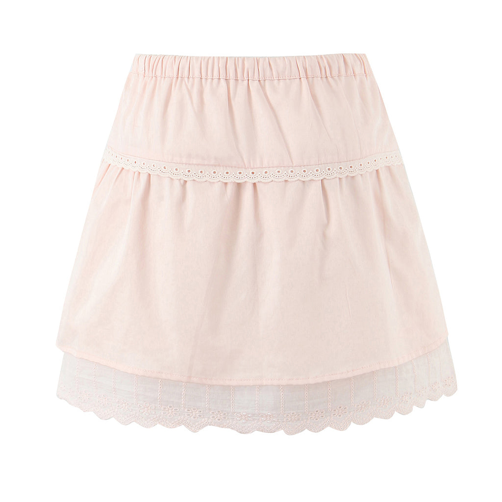 Ensemble jupe et haut à manches volantes en dentelle pour femme, taille haute et élastique.