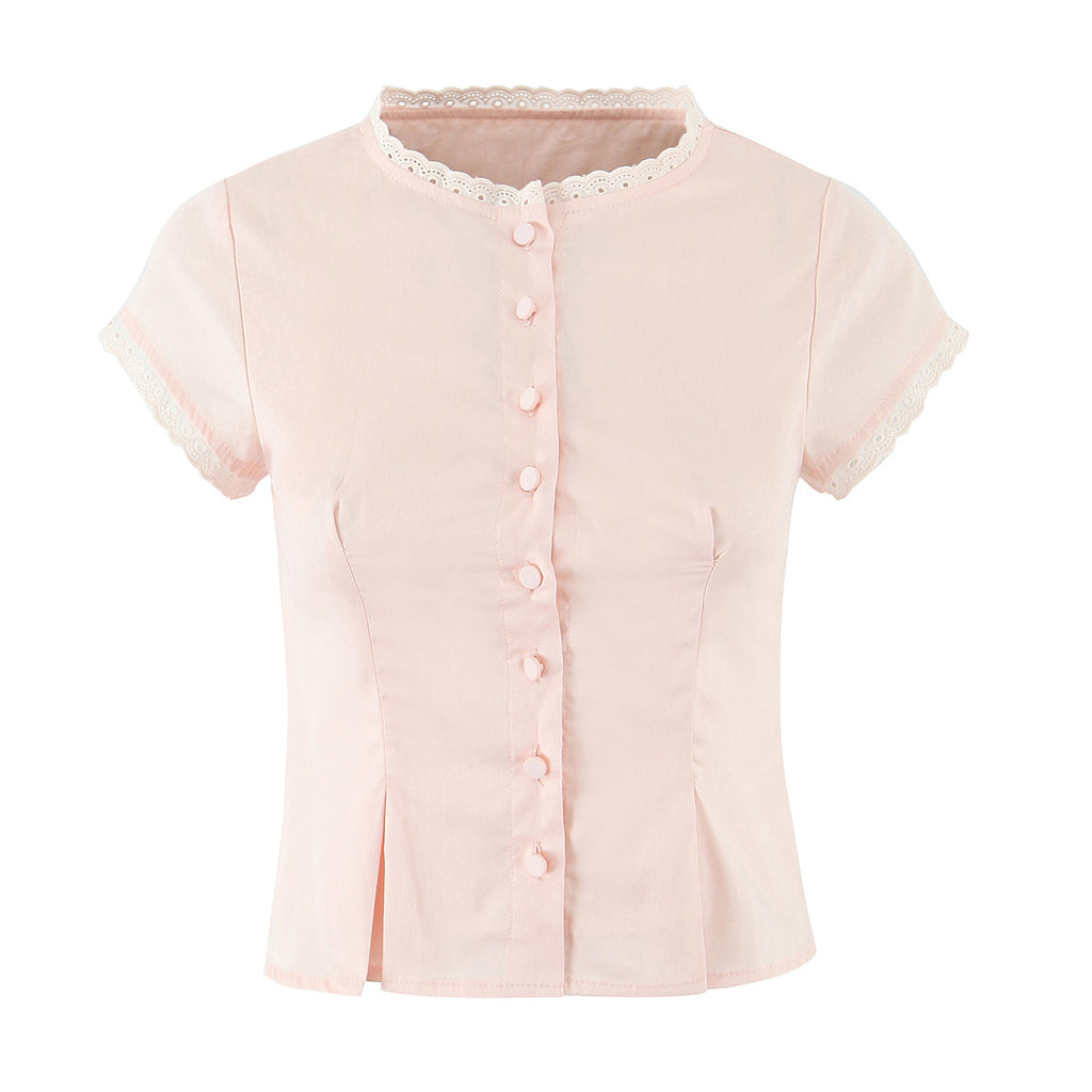 Ensemble jupe et haut à manches volantes en dentelle pour femme, taille haute et élastique.