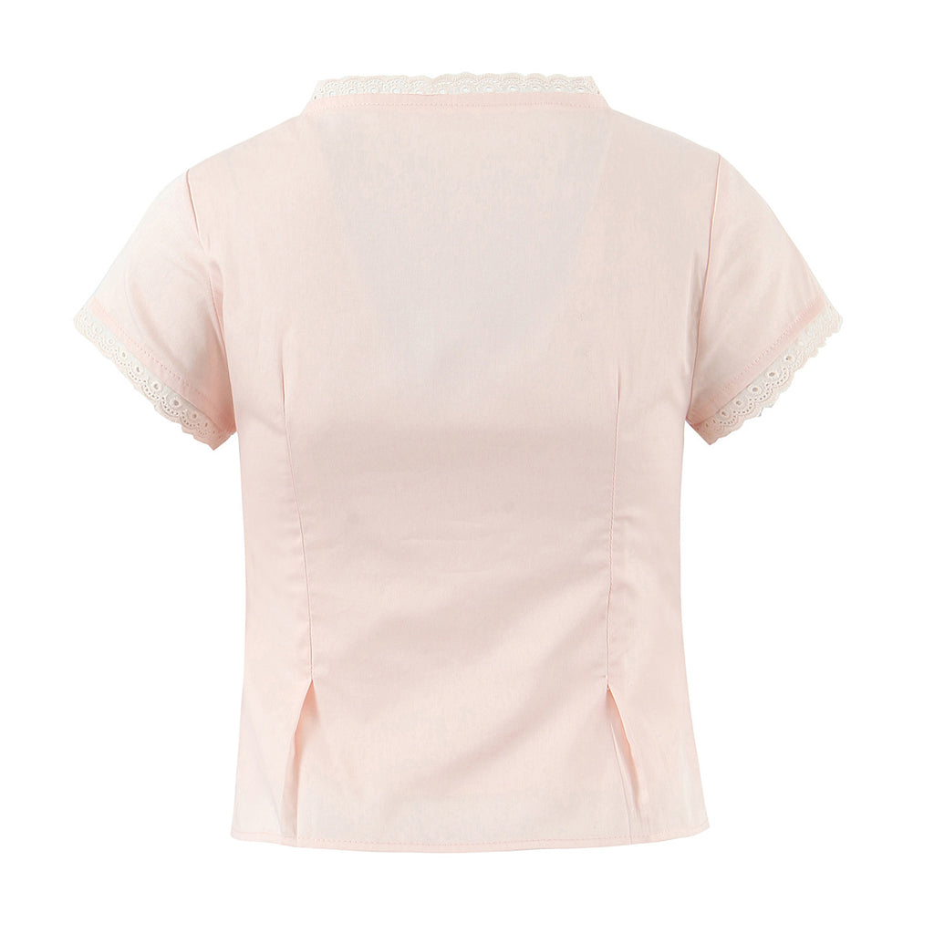 Ensemble jupe et haut à manches volantes en dentelle pour femme, taille haute et élastique.