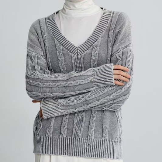 Suéter torcido con cuello en V para otoño e invierno, ropa de abrigo informal para mujer
