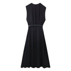 Vestido midi informal de verano para mujer, adelgazante, de color liso, con escote en V y costuras de cinturón