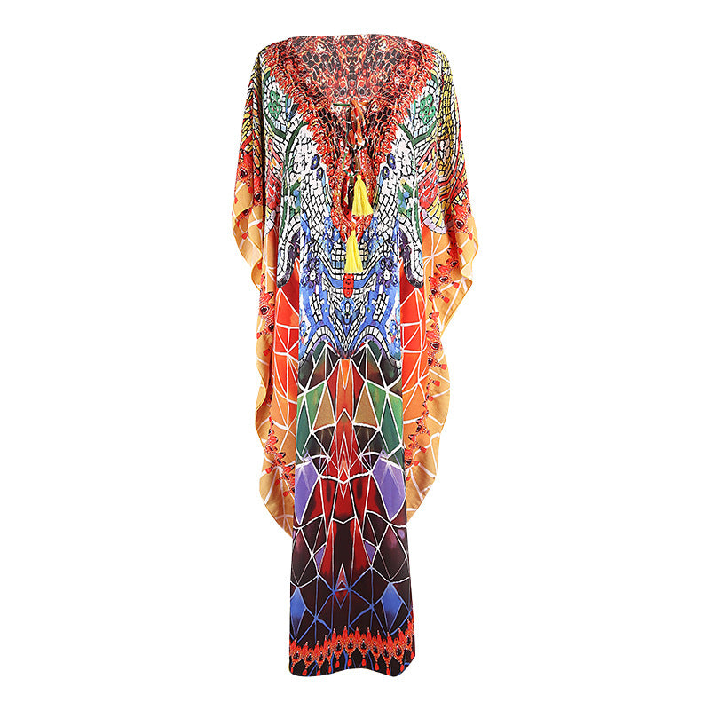 Quick Drying Silky Marbling Robe Vacation Loose Beach Maxi Dress Bikini Swimsuit Blouse EvenStar