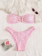 Split Sequ Solid Color Sexy Tube Top Banded Bikini Twingo