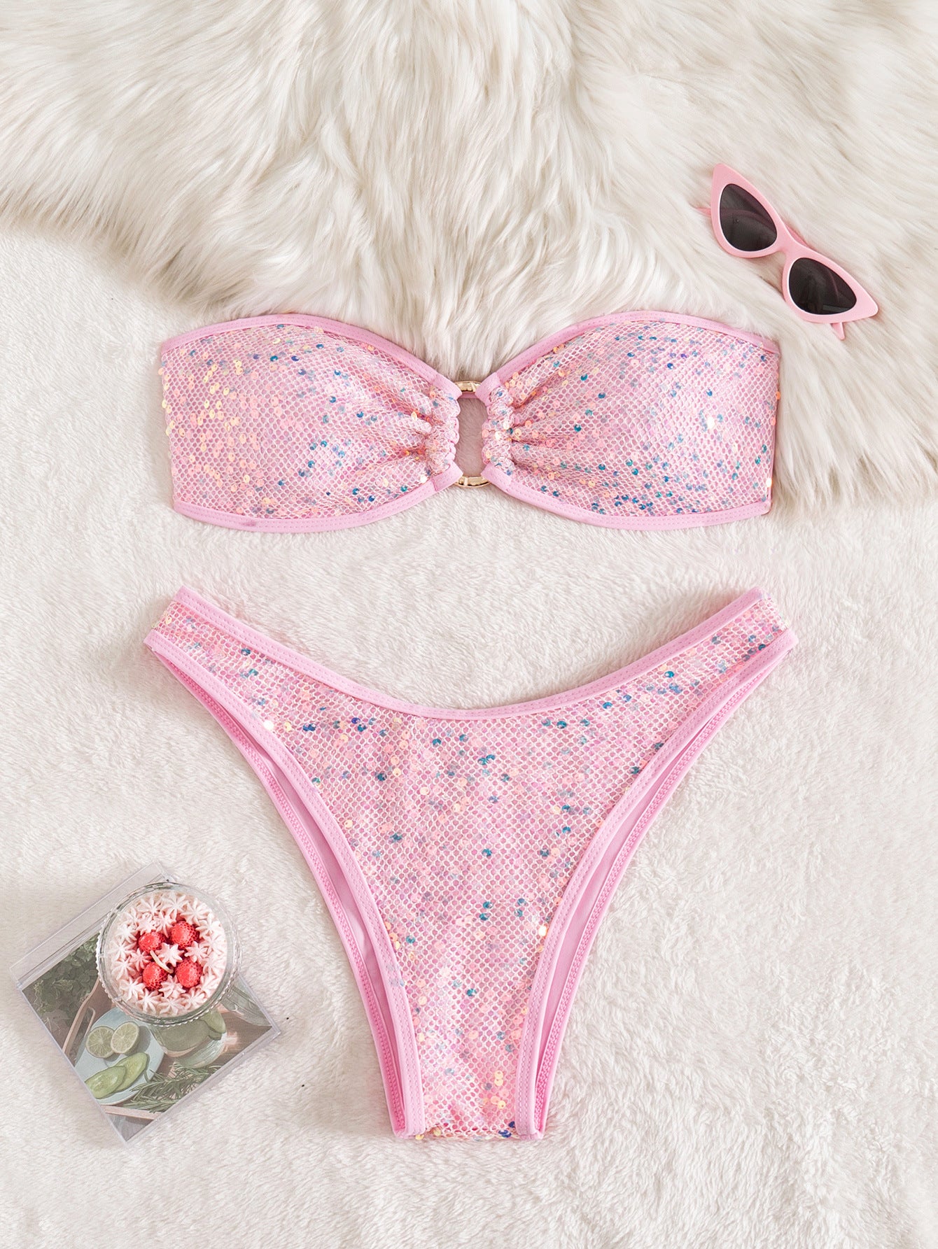 Split Sequ Solid Color Sexy Tube Top Banded Bikini Twingo